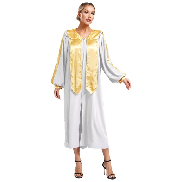 Raenseen Robe de Choeur Unisexe de Luxe Col en V Manches Longues Robe de Docteur Costume de Juge Robe de Collation des Grades Blanche S