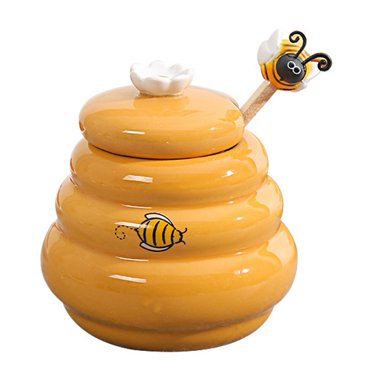 Pot à Miel en Céramique et Pot à Miel à Trempette en Bois avec Couvercle Barre Mélangeuse pour Fournitures de Pot à Miel Accessoires de Cuisine