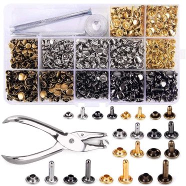 Zootealy 480 Ensembles de Rivets en Cuir Double Capuchon 3 Tailles 4 Couleurs avec 4 Outils de Fixation pour Bricolage Artisanat en Cuir