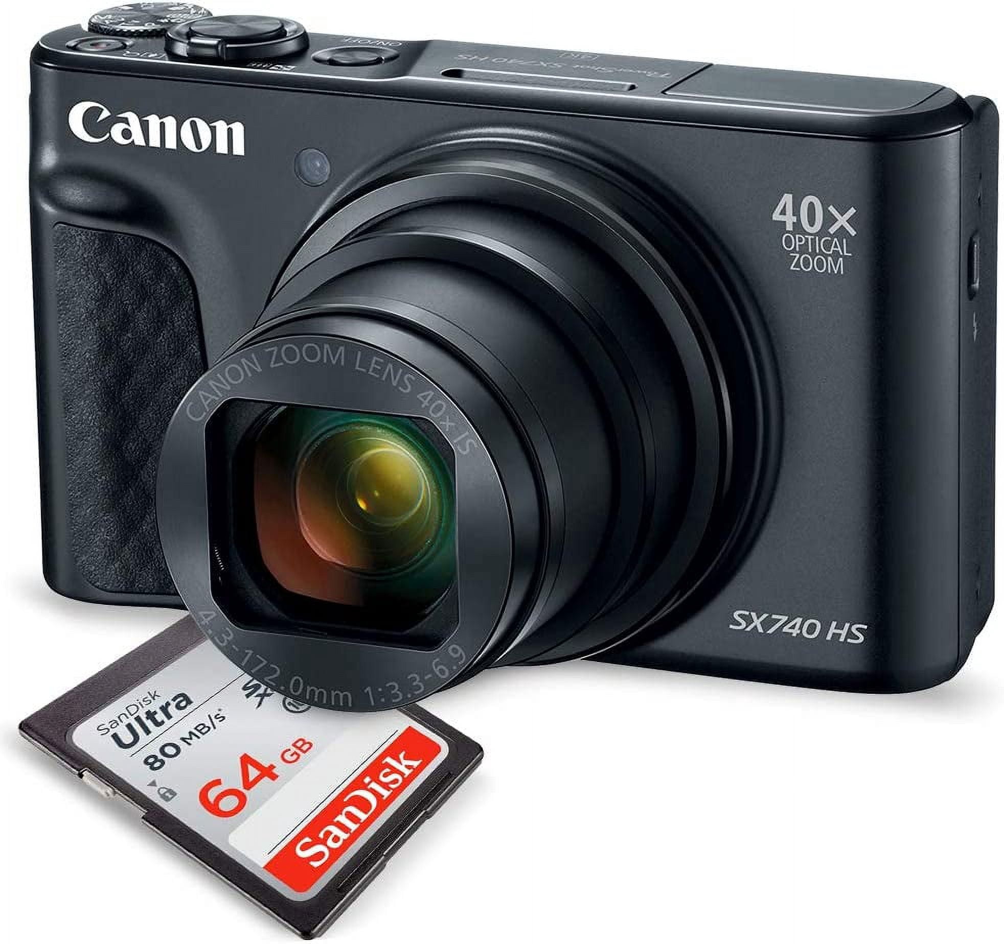 Canon PowerShot SX740 HS Digital Camera (Black) with 64GB Card (International Model)