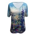 thumbnail image 5 of Grande Taille Femme Manches Courtes Imprimé Col en V Hauts Tee T-Shirt Blouse, 5 of 5