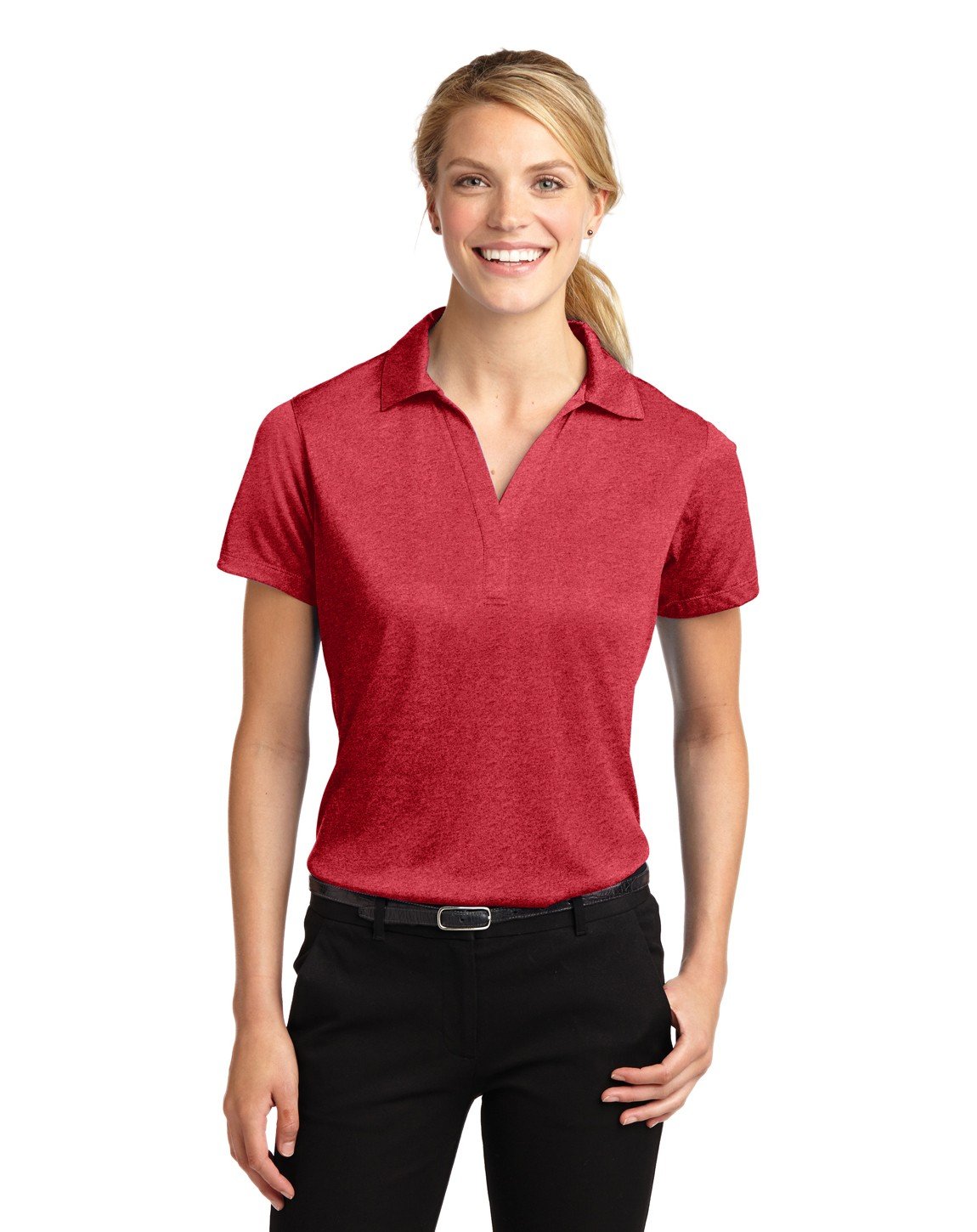 Sport-Tek Polo pour Femmes Heather Contender, Écarlate Heather, Petit