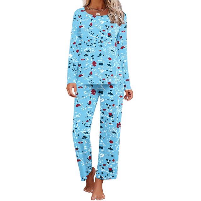 TopLLC Ensembles de Pyjama Ensembles de Détente pour Femmes, Vêtements de Nuit pour Femmes, Chemise de Nuit à Manches Courtes et Col Rond Imprimée et Ensembles de Pantalons Vêtements de Détente Pyjamas avec Poches Ensembles de Pyjama
