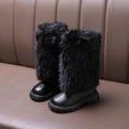 thumbnail image 2 of DHFJKG Girls Boots Mid Calf Boots With Zipper Fuzzy Lining Leather Upper Round Toe Lug Sole Non Slip Booties For Cold Weather Winter Gear Versatile Shoes, 2 of 8