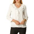 thumbnail image 2 of INSPIRE CHIC Blouse à Volants pour Femme pour la Rentrée, Élégante pour le Travail, Col en V, Manches Longues, Haut Habillé, Blanc, P, 2 of 7