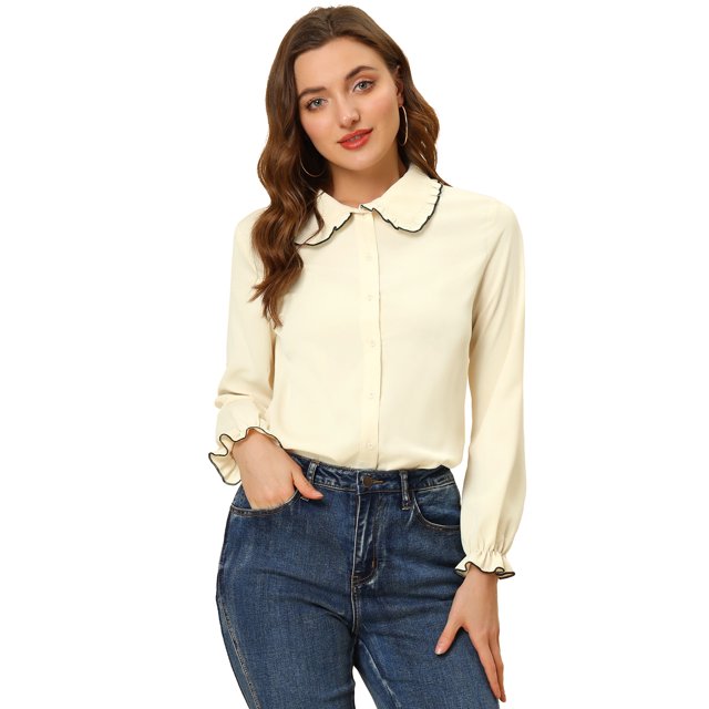 INSPIRE CHIC Chemises de Travail pour Femmes à Volants Doux Col Peter Pan Boutonnées