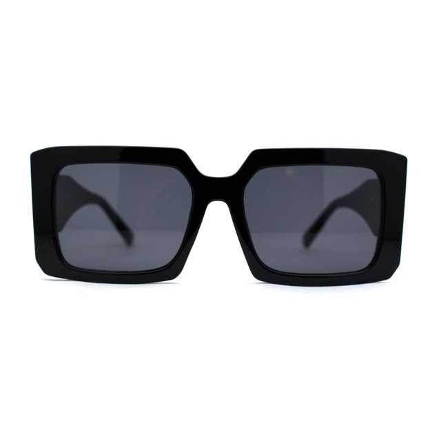Lunettes de Soleil Mode pour Femmes, Design Carrées Rectangulaires, Tout Noir