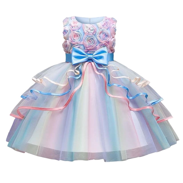 Robes pour Filles Robe Brodée de Roses Superposée Robe de Fête pour Tout-Petits pour Concours