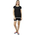 thumbnail image 3 of Bimba Ensemble de Pyjama en Dentelle Noir pour Femmes à Boutons, Chemise de Nuit en Rayonne et Short, Robe-16, 3 of 11