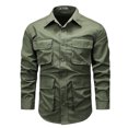 thumbnail image 1 of RXIRUCGD Chemises pour Hommes Décontractées Unies à Col Rabattu, Multiples Poches, Boutons, Cardigan à Manches Longues, Vert Armée, Taille : 5TG, 1 of 5