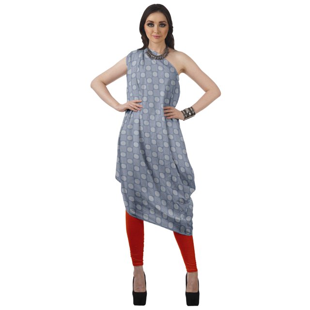 Moomaya Robe Kurti Sans Manches à une Épaule Imprimée pour Femmes, Vêtement de Créateur Boho pour Fête
