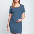 thumbnail image 2 of yoeyez Liquidation de Vêtements de Maternité Robe Grande Taille Femme Manches Courtes Col Rond Robe Simple Shower de Bébé Tenue Quotidienne Robe Soleil Robe Moulante Froncée Midi Robes Ajustées Bleu Marine,P, 2 of 7