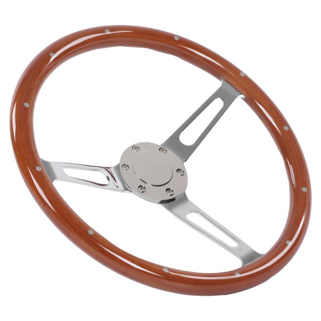 Retro Steering Wheel, Wood Steering Wheel Assembly 15in Diameter For Car Modification Brown