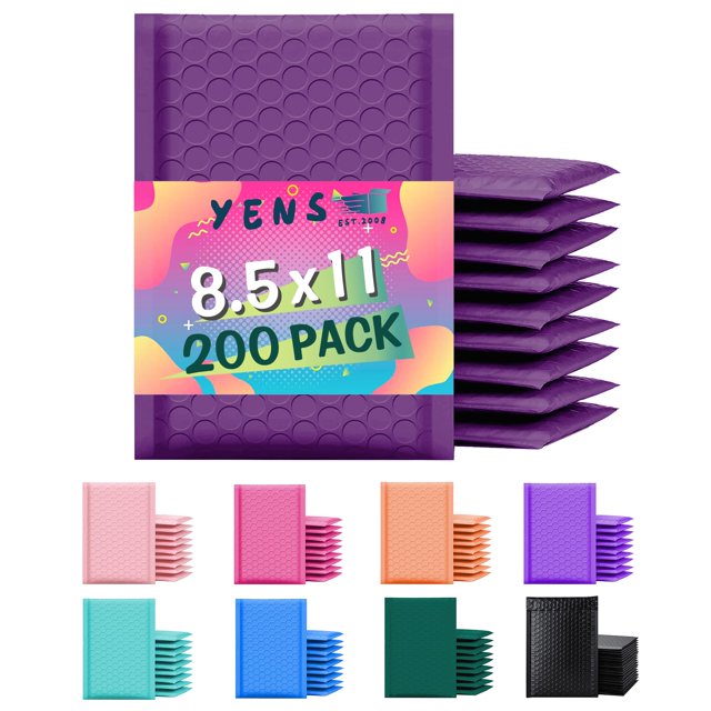 Yens Poly Bubble Mailers 8.5x12 200 Pack Purple Waterproof Self Seal Adhesive Shipping Bags Cushioning Padded Envelopes for Shipping Mailing Packaging Usable Space 8.5x11