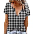 thumbnail image 1 of Liquidation d'Économies! Hauts pour Femmes Grande Taille, Blouse d'Été à Manches Courtes pour Femmes, T-shirt Blouse à Col Rond à Boutons Imprimé à Manches Courtes pour Femmes, 1 of 4