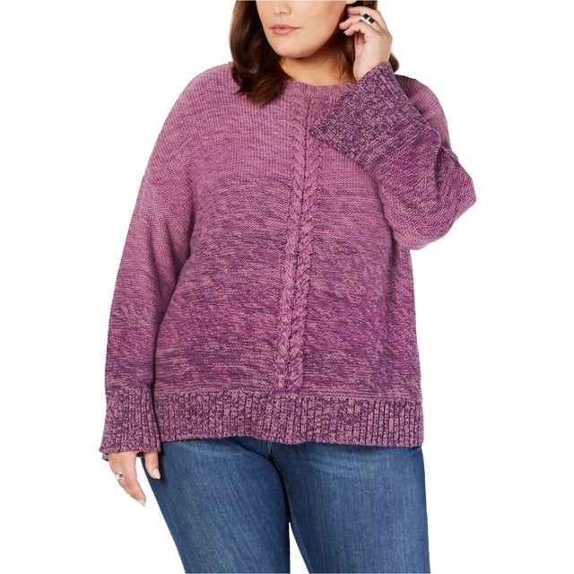 Style & Co. Womens Marl Braid Pullover Sweater, Purple, Plus Size, 0X