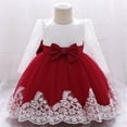 thumbnail image 2 of MIASHUI Robe en Dentelle pour Filles Manches Longues en Maille Robe de Princesse pour Mariage Fête Nœud, Vin, 12-18 Mois, 2 of 8