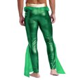 thumbnail image 2 of TiaoBug Mens Metallic Shiny Mermaid Flare Pants Ruffled Tulle Trims Fishscale Print Tights Leggings Green 4XL, 2 of 5