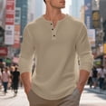 thumbnail image 3 of fatyb Casual Shirts for Men Long Sleeve Tshirts Button Pullover Solid Color Mens Lightweight Tee Tops, 3 of 7