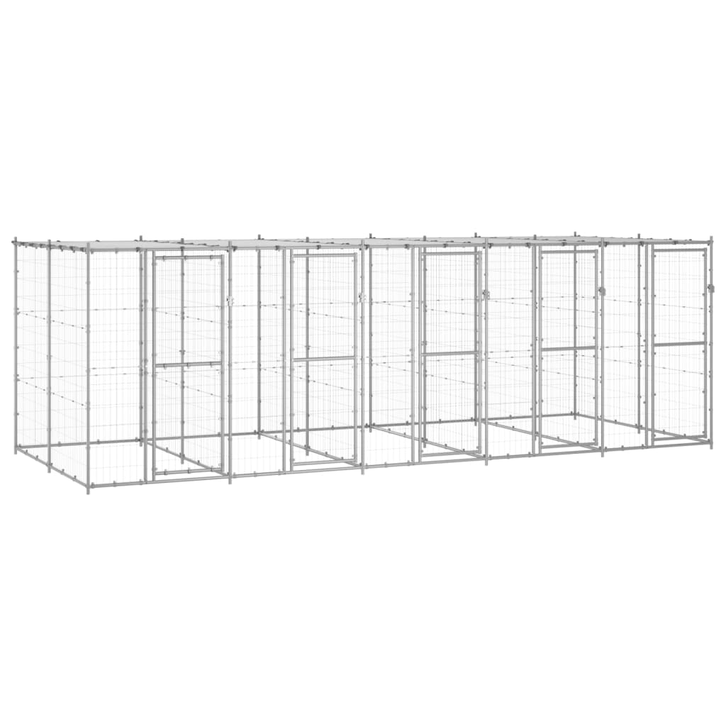 vidaXL Chenil Extérieur en Acier Galvanisé avec Toit 12,1 M2