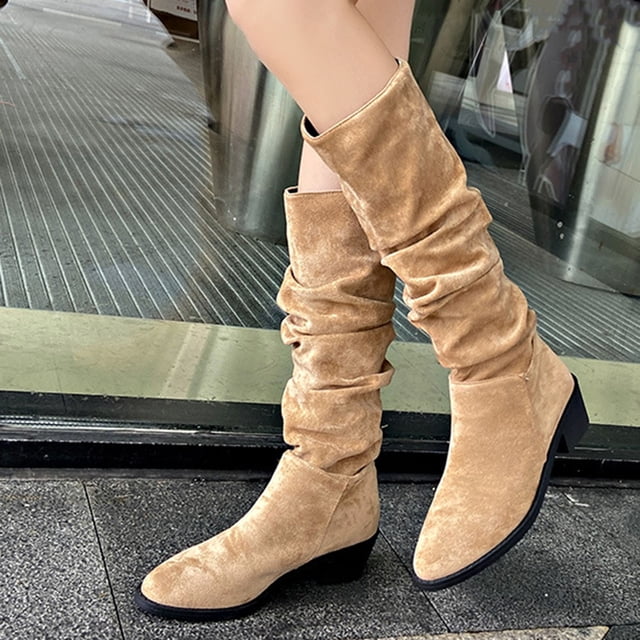 Aqestyerly Women's Thick Heel Zipper Boots,Oversized Back Zipper Round Toe Ankle Booties HWRETIE