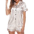 thumbnail image 1 of Women Pajamas Set Short Sleeve Notched Collar Button Down Satin Pjs Sleepwear, 1 of 8