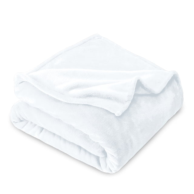 Bare Home Microplush Fleece Blanket - 300 GSM - Fuzzy Microfleece - Soft & Plush - Kid Size, White