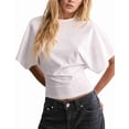 thumbnail image 1 of T-shirts pour Femmes à Col Rond, Taille Resserrée, T-Shirt Décontracté à Manches Courtes, Hauts d'Entraînement, Couleur Unie, T-Shirts Basiques, Blanc G, 1 of 5