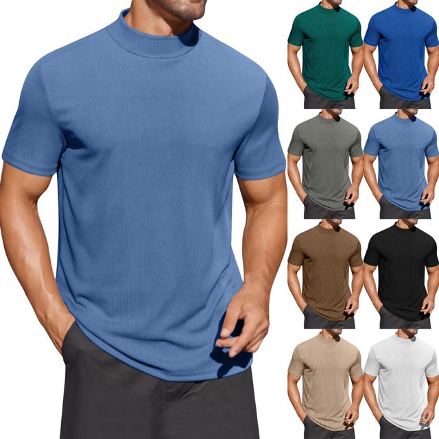 QATAINLAV Prime Big Sale Days, T-Shirts Décontractés pour Hommes de Couleur Unie à Manches Courtes à Col Rond Blouses d'Été Coupe Ajustée Chandails à Enfiler Blouses T-Shirts Basiques Hauts Bleu Foncé L
