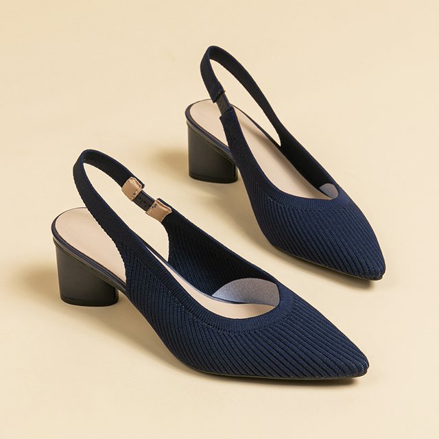 Women's Knit High Heel Sandals with Striped Design, Round Thick Heel (2 in) - 2025 Collection