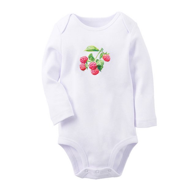 iDzn Fruit Raspberry Image Print Cute Rompers, Newborn Baby Unisex Bodysuits, Infant Jumpsuits, Toddler 0-12 Months Kids Long Sleeves Oufits