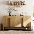 thumbnail image 1 of WAMPAT 63" Wide Large Buffet Cabinet with Storage, Modern Buffet Table, Coffee Bar, Wine Bar, Curved Cabinet with 4 Doors for Dining Room, Living Room, Kitchen, Light Walnut, 1 of 9
