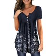 thumbnail image 2 of CEHVOM Women's Summer Printed Round Neck Button Pleated Short Sleeve Top, 2 of 5