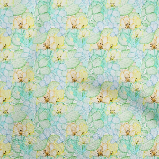 oneOone Velvet Yellow Fabric Leaves & Clover Craft Projects Decor Fabric Printed By The Yard 58 Inch Wide