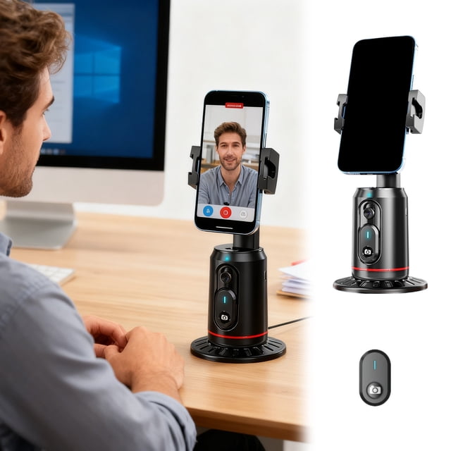 BotaniNest Support de Téléphone avec Caméra IA Intégrée, Suivi Automatique Intelligent, Rotation à 360°, Trépied de Suivi Automatique du Visage, Support de Suivi Corporel, Cardan, Contrôle des Gestes et Télécommande Bluetooth Bluetooth Portable Sans Application