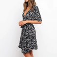 thumbnail image 3 of Pompotops Fashion Women Spring And Summer V-neck Print Lace-Up Mid-Length Irregular Dress On Sale, 3 of 8