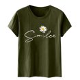 thumbnail image 4 of LUOGENLI T-shirts pour Femmes Motif Tournesol Col Rond Manches Courtes T-shirts Graphiques Vintage Vert Armée G, 4 of 6