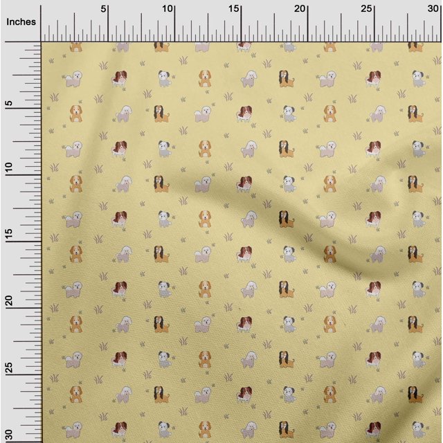 oneOone Georgette Viscose Fabric Grass & Puppies Dog Decor Fabric Printed BTY 42 Inch Wide