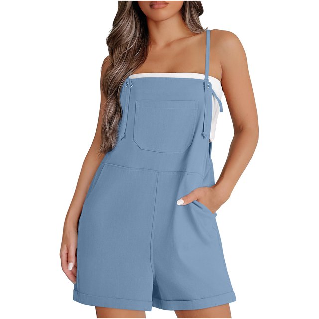 RKSTN Jumpsuits for Women 2024 Fashion Summer Temperament Casual Rompers Solid Color Sleeveless Suspender Short Jumpsuits with Pockets