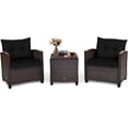 thumbnail image 1 of Giantex 3 Pieces Patio Furniture Set, PE Rattan Wicker 3 Pcs Outdoor Sofa Set w/Washable Cushion and Tempered Glass Tabletop, Conversation Furniture for Garden Poolside Balcony (Black), 1 of 10