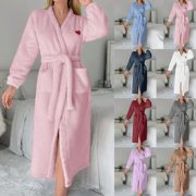 CFLVAEK Long Fuzzy Robes for Women Thick Warm Fall Winter Bathrobe with Belt Soft Long Sleeve Cute Heart Print House Coat with Pockets Pink M