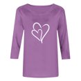 thumbnail image 4 of Plebaso Hauts Cœur pour Femmes Manches 3/4 Col Rond T-Shirts Décontractés Imprimé Chandail Femmes 2025 Tee Blouses, 4 of 4