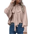 thumbnail image 1 of Timegard T Shirts for Women Ruffle Long Sleeve Crew Neck Tops Soft Solid Color Casual Loose Dressy Blouses, 1 of 5