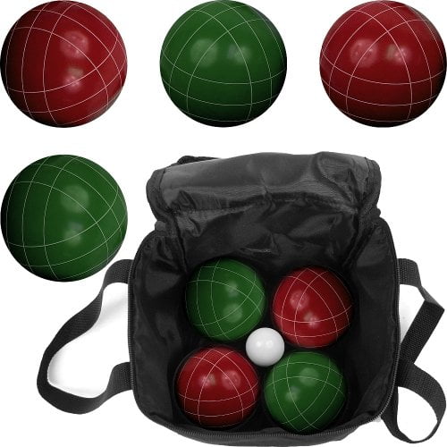 Hey! Play! Ensemble de Boules de Pétanque - Jeu de Pétanque Familial Extérieur Réglementé pour Cour Arrière, Pelouse, Plage et Plus - Boules Rouges et Vertes, Palli