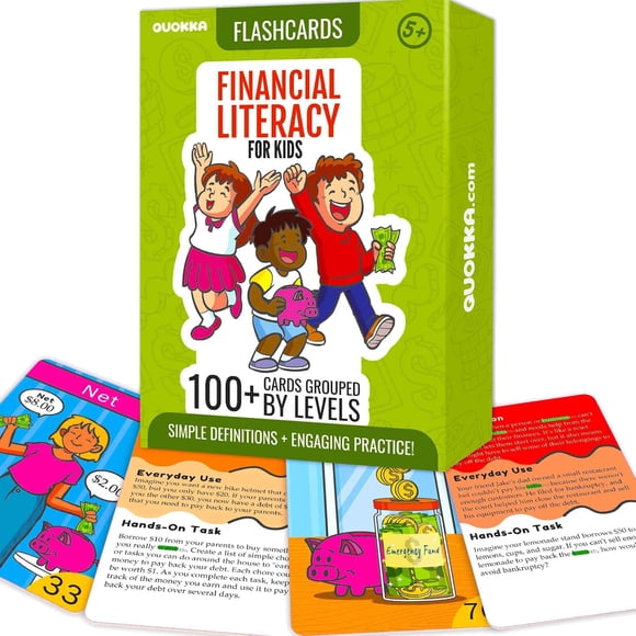 QUOKKA Cartes Éclair de Littératie Financière pour Enfants et Ados – 110 Cartes Enseignement de la Gestion de l'Argent, de la Budgétisation et des Économies