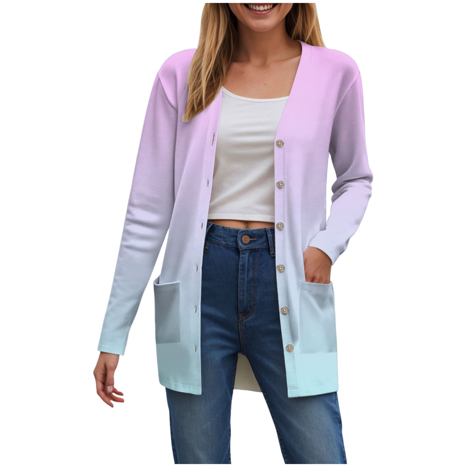 Gubotare Cardigans pour Femmes avec Poches, Décontractés, Légers, à devant Ouvert, Chandails Cardigan pour Femmes (Violet Pâle, TTTG)