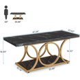 thumbnail image 2 of 47.24-inch Coffee Table, Rectangle 2-Tier Faux Marble Wood Coffee Tables with Geometric Metal Legs, 2 of 5
