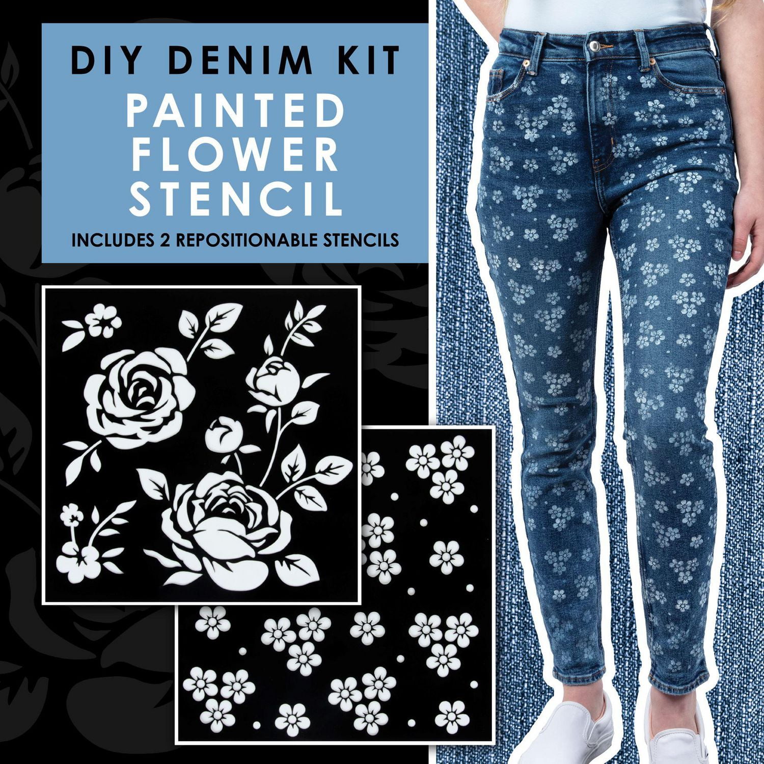 Tulip Trousse de peinture et pochoirs pour denim, 8 pièces, adultes, art au pochoir, peinture pour tissu