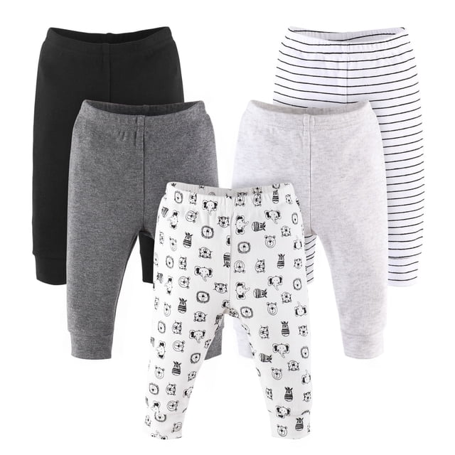 The Peanutshell Ensemble de Pantalons pour Bébé Garçon Ou Bébé Fille, Lot de 5, Animaux de Safari Gris