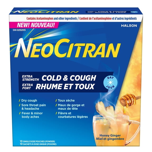 NeoCitran Extra Strength Cold & Cough powder, Honey Ginder flavour, 10 pouches